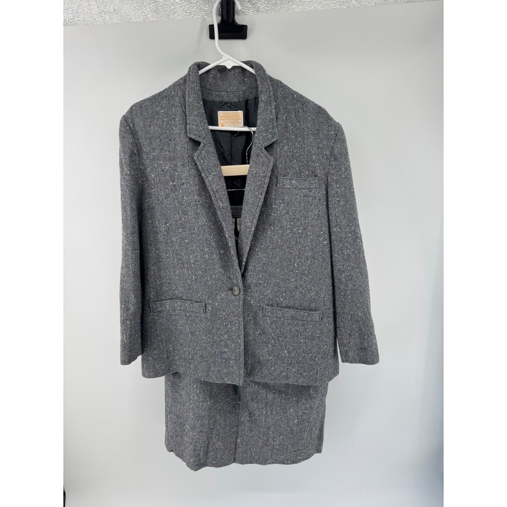 Pendleton Vintage Wool Skirt Suit Grey Herringbone Confetti Fleck Size 14‎ USA